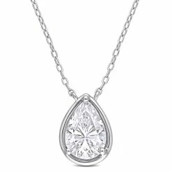 Best deal 🎁 Mimi & Max 2 CT TGW Created Moissanite Halo Teardrop Pendant with Chain in Sterling Silver for 👩 women ⭐
