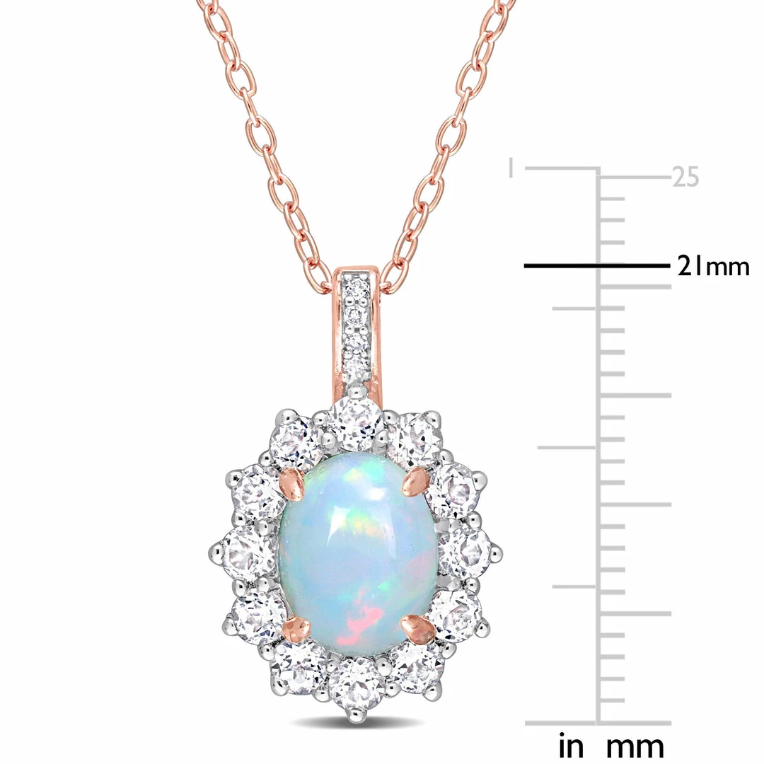 Best Sale 👍 Mimi & Max 2 1/6 CT TGW Oval Shape Blue Ethiopian Opal and White Topaz and Diamond Accent Halo Pendant with Chain in Rose Plated Sterling Silver for 👩 women 💯 4 Best Sale 👍 Mimi & Max 2 1/6 CT TGW Oval Shape Blue Ethiopian Opal and White Topaz and Diamond Accent Halo Pendant with Chain in Rose Plated Sterling Silver for 👩 women 💯 - Image 2