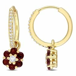 Budget ⭐ Mimi & Max 1 1/4 CT TGW White Topaz Garnet and 1/8 CT TW Diamond Floral Hoop Earrings in 10k Yellow Gold for 👩 women 👏