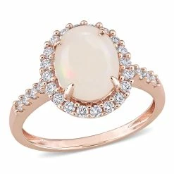 Budget 🌟 Mimi & Max 1 5/8 CT TGW Opal and 2/5 CT TW Diamond Halo Ring in 14K Rose Gold for 👩 women 🧨