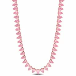 Best Pirce 🎁 Mimi & Max 44 1/2 CT TGW Created Pink Sapphire Tennis Necklace in Rose Plated Sterling Silver for 👩 women 😍
