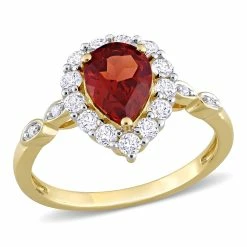 Promo ⌛ Mimi & Max 1 7/8 CT TGW Pear Shape Garnet and White Topaz and Diamond-Accent Halo Ring in 10k Yellow Gold for 👩 women 🤩