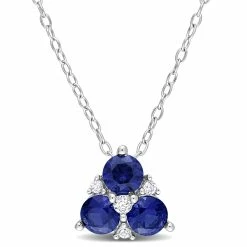 Buy 😍 Mimi & Max 1 1/2 CT TGW Created Blue Sapphire and Created White Sapphire 3-Stone Pendant with Chain in Sterling Silver for 👩 women ✨