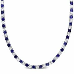 Deals 🌟 Mimi & Max 33 CT TGW Created Blue and Created White Sapphire Tennis Necklace in Sterling Silver for 👩 women 🛒