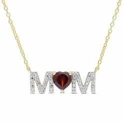 Hot Sale ๐ Mimi & Max 4/5 CT TGW Heart Garnet and 1/10 CT TDW Diamond "MOM" Pendant with Chain in Yellow Plated Sterling Silver for ๐ฉ women ๐งจ