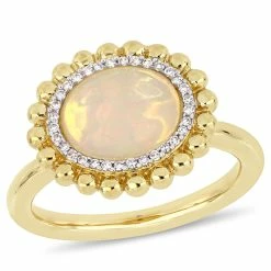 Buy 😉 Mimi & Max 2 CT TGW Oval-Cut Yellow Ethiopian Opal and 1/10 CT TW Diamond Halo Ring in 14K Yellow Gold for 👩 women 😀