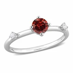 Hot Sale ๐ Mimi & Max 3/4 CT TGW Garnet and White Topaz 3-Stone Ring in Sterling Silver for ๐ฉ women โค๏ธ