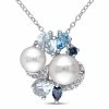 Top 10 🎉 Mimi & Max London, Swiss and Sky Blue Topaz and Created White Sapphire and White Cultured Freshwater Pearl Cluster Pendant with Chain in Sterling Silver for 👩 women 👏