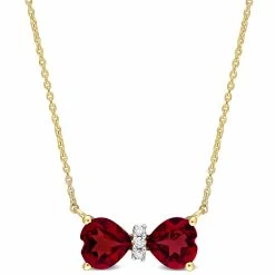 Wholesale 👏 Mimi & Max 1 CT TGW Garnet and Diamod Accent Bow Necklace in 10k Yellow Gold for 👩 women 😍