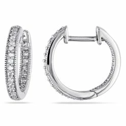 Best Sale ⌛ Mimi & Max 1/4 CT TW Inside Outside Diamond Hoop Earrings in 14K White Gold for 👩 women 💯