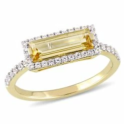 Outlet 🥰 Mimi & Max 1 1/2 CT TGW Baguette Cut Citrine and White Sapphire Halo Ring in Yellow Plated Sterling Silver for 👩 women 🛒
