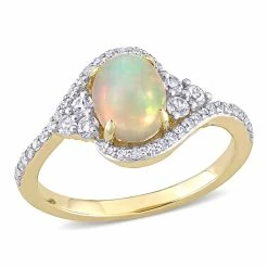 Budget ❤️ Mimi & Max 1 CT TGW Ethiopian Yellow Opal, White Sapphire and 1/5 CT TW Diamond Oval Halo Twist Ring in 10K Yellow Gold for 👩 women 🔔