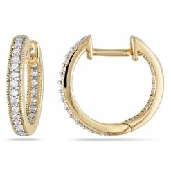 Flash Sale 🛒 Mimi & Max 1/4 CT TW Diamond Inside Outside Hoop Earrings in 14K Yellow Gold for 👩 women 🔔
