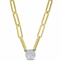 Deals ✨ Mimi & Max 1/4 CT TW Diamond Cluster Pendant in 14K White Gold on a 3.3 MM Polished Paperclip Chain in 14K Yellow Gold for 👩 women 💯