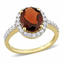 Discount 💯 Mimi & Max 3 1/2 CT TGW Oval Garnet and Created White Sapphire Halo Ring in 10k Yellow Gold for 👩 women 👏
