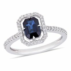 Flash Sale ✔️ Mimi & Max 1 1/6 CT TGW Sapphire and 1/4 CT TW Diamond Halo Ring in 14K White Gold for 👩 women 🧨