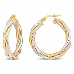 Flash Sale 😉 Mimi & Max 31 MM Twisted Hoop Earrings in 3-Tone Yellow, Rose and White 14K Gold for 👩 women 😍