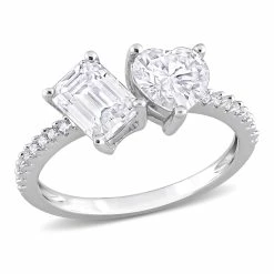 Hot Sale ๐ Mimi & Max 2 1/8 CT TGW Octagon Heart-Shape and Created Moissanite 2-Stone Ring in Sterling Silver for ๐ฉ women ๐