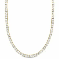 Wholesale ✔️ Mimi & Max 33 CT TGW Created White Sapphire Tennis Necklace with Extender in Yellow Plated Sterling Silver for 👩 women 🤩