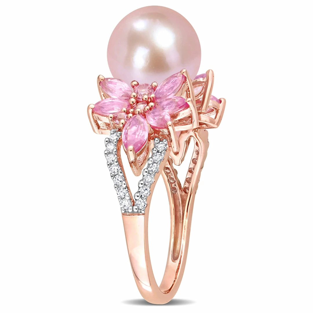 Buy 😉 Mimi & Max 9-9.5 MM Cultured Freshwater Pearl and 3/4 CT TGW Pink Sapphire and 1/8 CT TW Diamond Flower Ring in 14k Rose Gold for 👩 women ✨ 5 Buy 😉 Mimi & Max 9-9.5 MM Cultured Freshwater Pearl and 3/4 CT TGW Pink Sapphire and 1/8 CT TW Diamond Flower Ring in 14k Rose Gold for 👩 women ✨ - Image 3