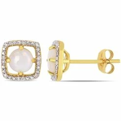 Hot Sale โญ Mimi & Max Opal and Diamond Accent Floating Square Halo Stud Earrings in 10K Yellow Gold for ๐ฉ women โจ