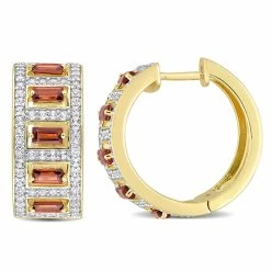 New ⭐ Mimi & Max 2 7/8 CT TGW Baguette Garnet and White Topaz Hoop Earrings in Yellow Plated Sterling Silver for 👩 women 🎁