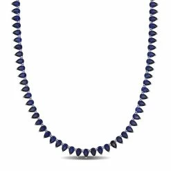 Cheap ✨ Mimi & Max 35 CT TGW Created Blue Sapphire Tennis Necklace in Sterling Silver for 👩 women 🛒