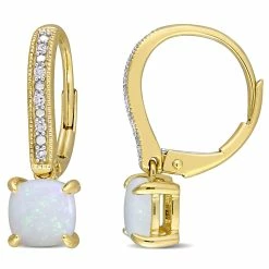 Best Pirce 👍 Mimi & Max 1 1/3 CT TGW Opal and Diamond Accent Milgrain Leverback Earrings in 10K Yellow Gold for 👩 women 🌟
