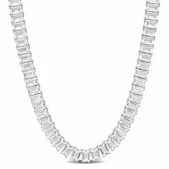 Deals ✨ Mimi & Max 73 1/2 CT TGW Created White Sapphire Tennis Necklace in Sterling Silver for 👩 women 😀