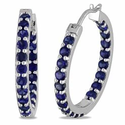Promo ⭐ Mimi & Max 3.6 CT TGW Created Blue Sapphire Inside Outside Hoop Earrings in Sterling Silver for 👩 women ✨