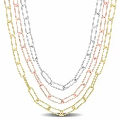 New ✨ Mimi & Max Multi-Strand Paperclip Chain Necklace in 3-Tone 18k Gold Plated Sterling Silver, 18 in for 👩 women 👏