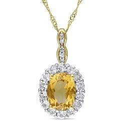 Cheapest 👏 Mimi & Max 1 4/5 CT TGW Oval Shape Citrine, White Topaz and Diamond Accent Vintage Pendant With Chain in 14k Yellow Gold for 👩 women 🥰
